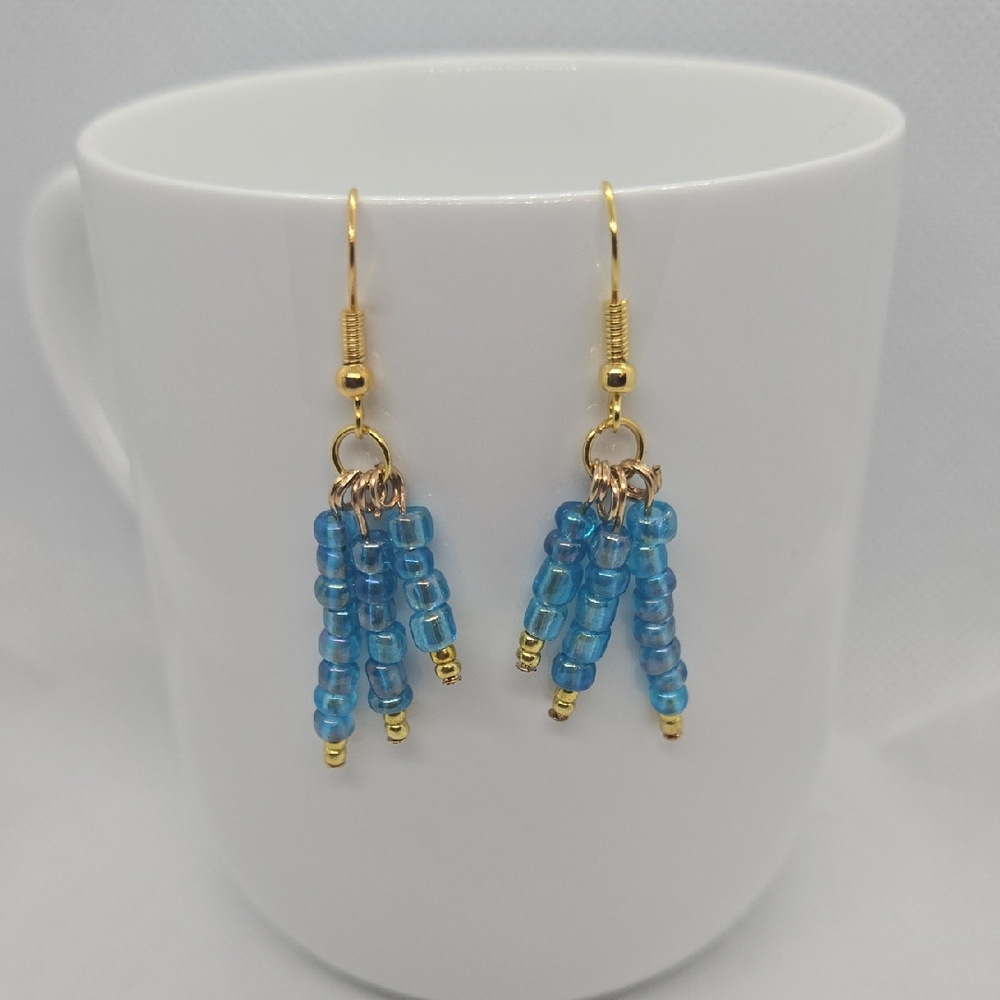 Fun Blue Seed Bead Dangle Earrings